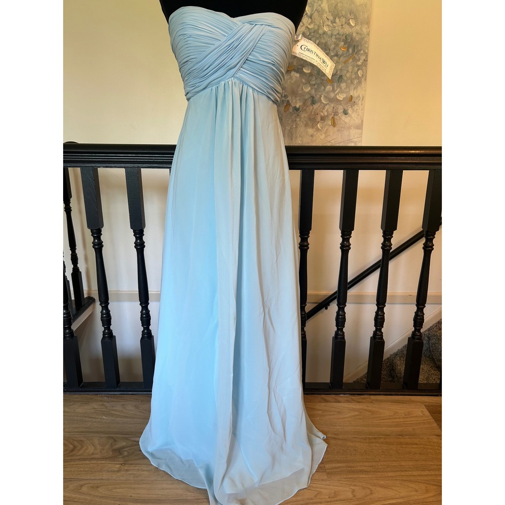 Christina Wu‎ Celebration 22499 Capri Blue Strapless Chiffon Gown Dress Womens 6
